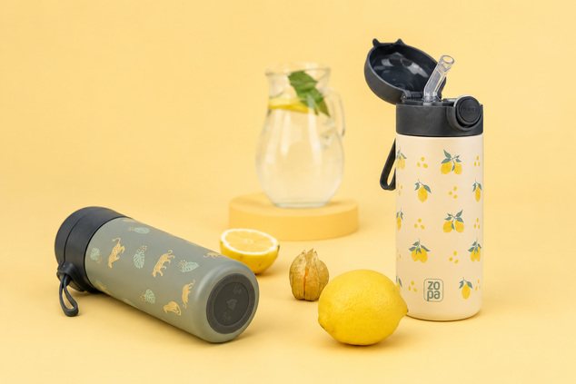Termos pentru lichide cu pai și suport din silicon 350 ml, Limoncello