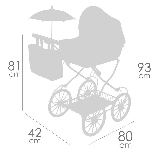 DeCuevas 81068 Passeggino pieghevole per bambole con borsa e accessori Botanic 2026 – 81 cm