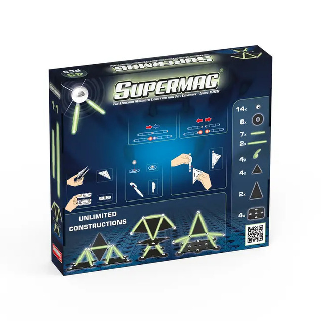 SUPERMAG magnetická stavebnica Glow 45ks