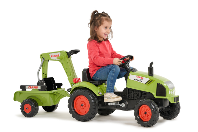 Falk Tractor de pedales Claas Arion 410 con excavadora y remolque