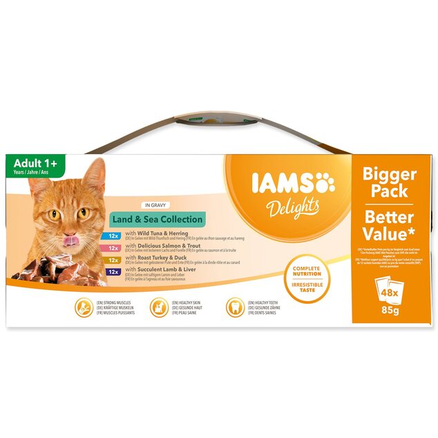 Kapsička IAMS Delights morské a suchozem.mäso v želé multipack (48x85g)  4080g