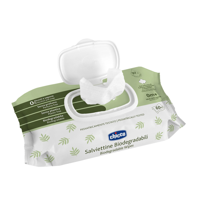 CHICCO Gyermek nedves törlőkendők műanyag nélkül 60 db