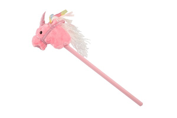 Einhorn auf einem 80 cm langen Plüschstab mit Batterien und Sound in Rosa
