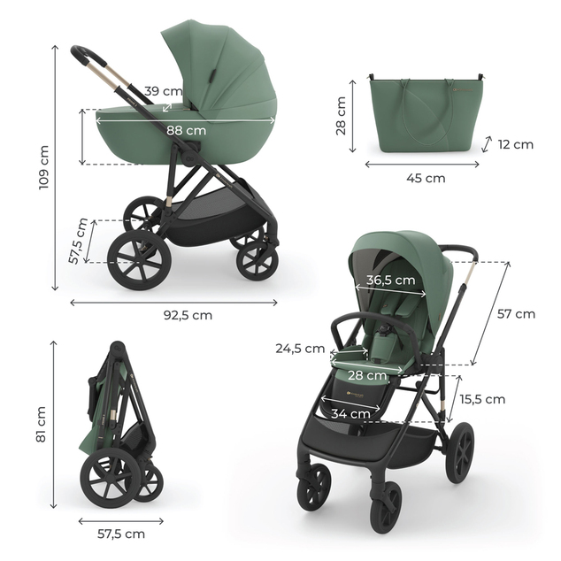 KINDERKRAFT Kočík kombinovaný 2v1 Prime 3 Dark Green