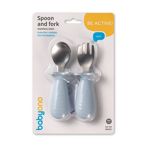Babyono Cubiertos infantiles con barrera azul