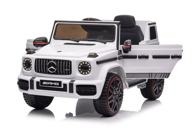 Elektrické autíčko Mercedes G, biele, Jednomiestne sedadlo, 12V batéria, 2,4 GHz DO, 2X MO