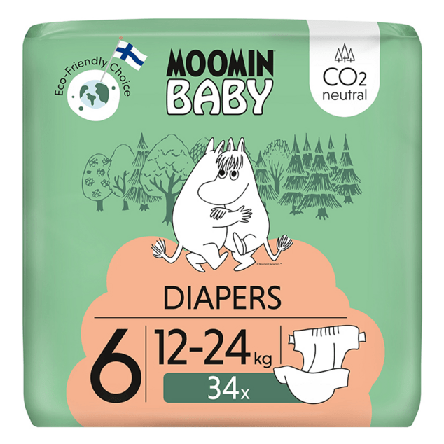 Moomin Baby 6 Maxi 12–24 kg (34 ks), eko plienky