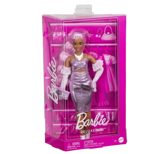 Barbie Deluxe modelka - Metalické šaty