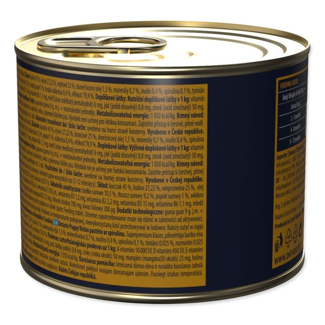 Konzerva Ontario Puppy kuracie paté s príchuťou spirulíny 200g