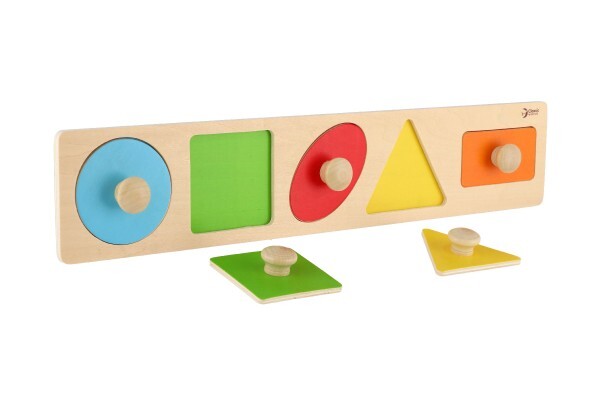 Inserisci 5 pezzi di forme geometriche in legno per i più piccoli
