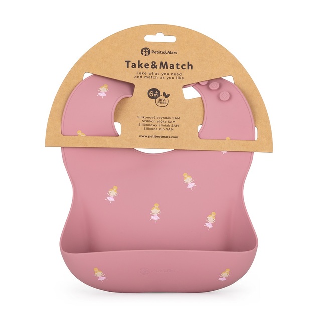 PETITE&amp;MARS Podbradník silikónový Take&amp;Match Rose Princesses 6m+