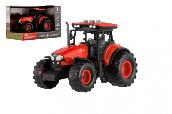 Traktor Zetor plast 9x14cm na zotrvačník na bat. so svetlom so zvukom