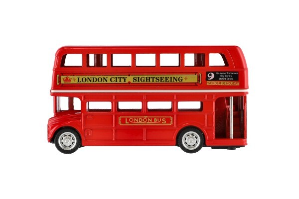 Autobus "Londýn" červený poschodový kov/plast 12cm na spätné natiahnutie