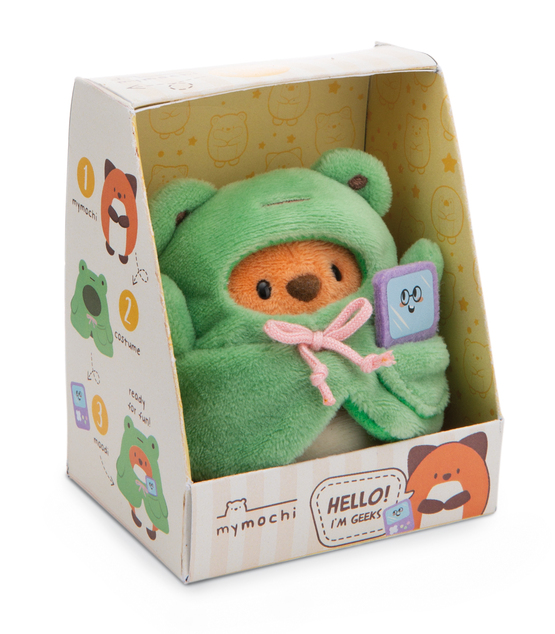 NICI plyš MyMochi Líška Geeks 8cm v kostýme žabky a videohrou, set darčekové balenie