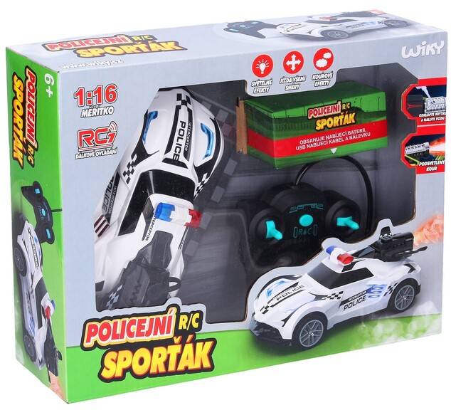 Auto policajné svietiace dymiace RC na diaľkové ovládanie 18 cm