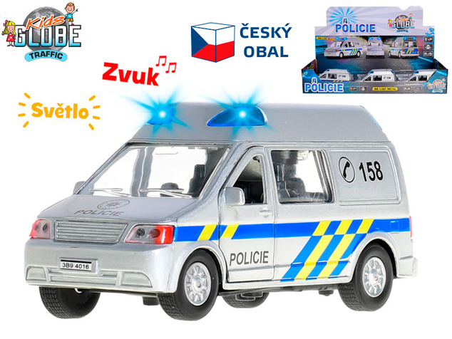 Kids Globe Traffic polícia 14cm kov spätný chod na batérie český design svetlo a zvuk