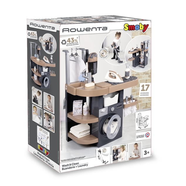 Smoby Wäscherei 3in1 mit Bügeleisen und Stabstaubsauger Rowenta
