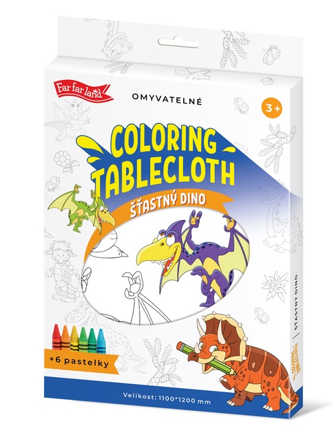 Vyfarbovací obrus s pastelkami - šťastný DINO