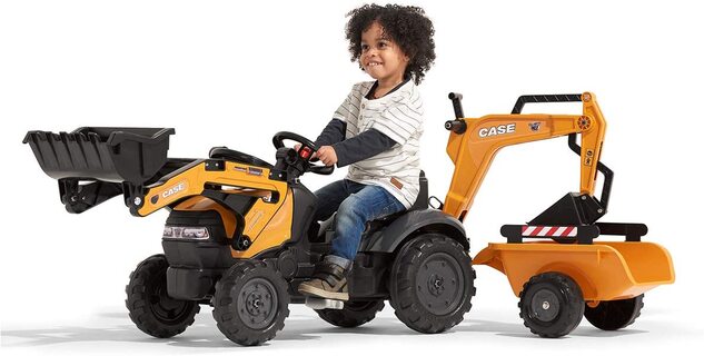 Falk Šlapací traktor 967N Case CE s nakladačom, rypadlom a vlečkou