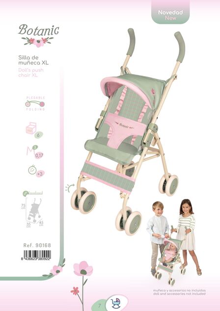 DeCuevas 90168 Cărucior pliabil pentru păpuși Golf Club XL Botanic 2026 – 75 cm