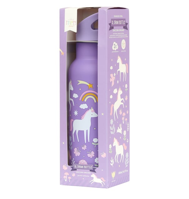 A Little Lovely Company - Edelstahl-Trinkflasche, 500 ml - Einhörner und Regenbogen