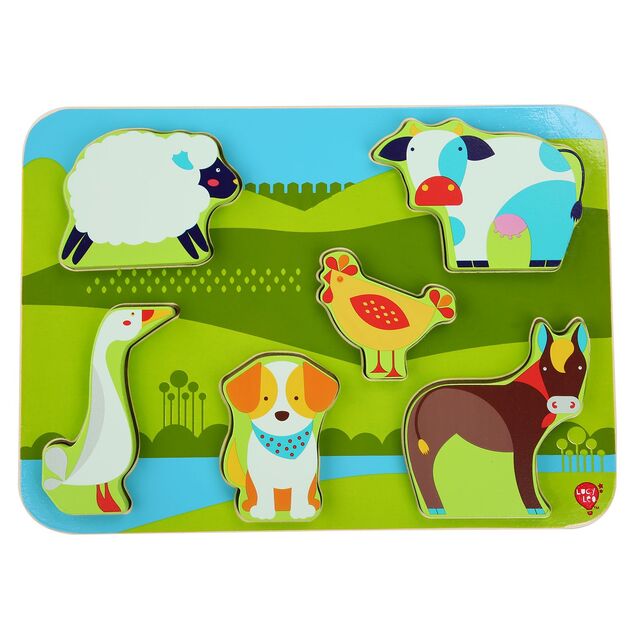 Lucy &amp; Leo 226 Zvieratká na farme - drevené vkladacie puzzle 7 dielov