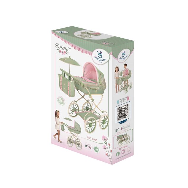 DeCuevas 81068 Passeggino pieghevole per bambole con borsa e accessori Botanic 2026 – 81 cm