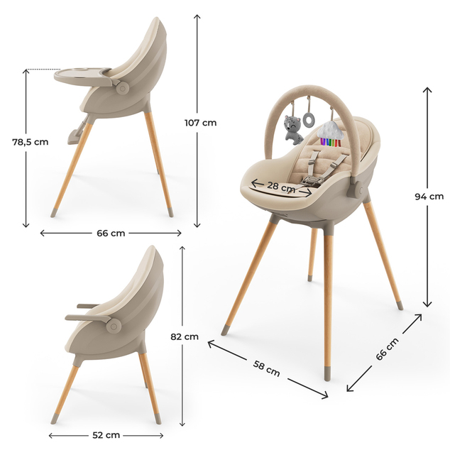 KINDERKRAFT Jedálenská stolička a lehátko Fini Up 2v1 Beige