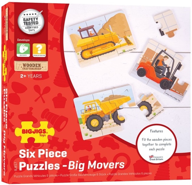 Bigjigs Toys Puzzle 3v1 Stavebné stroje