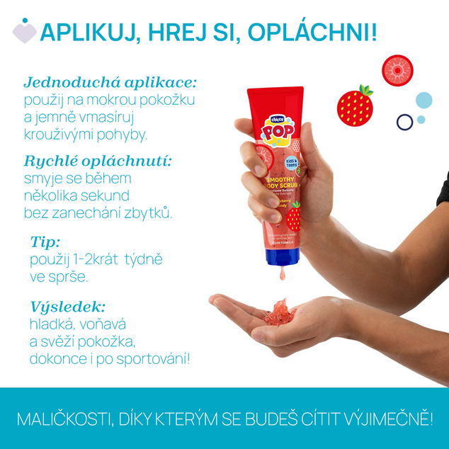 CHICCO Telový peeling Strawberry Smoothie POP pre deti a teenagerov 150ml