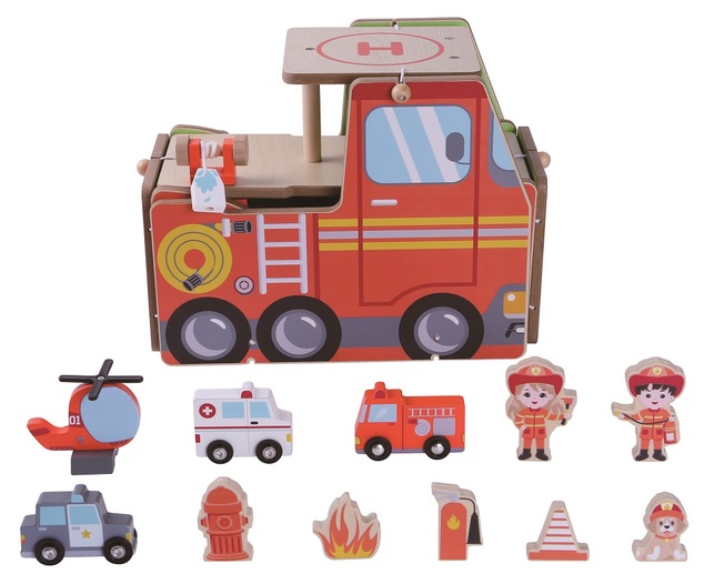 2Kids Toys Stație de pompieri din lemn 2 în 1