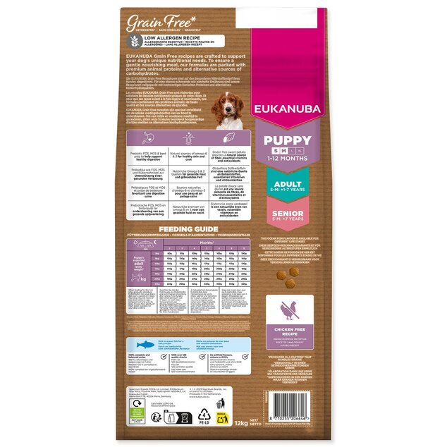 Krmivo  EUKANUBA Grain Free Puppy Small &amp; Medium rich in ocean fish 12 kg