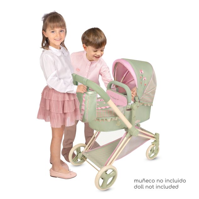 DeCuevas 81768 Cărucior pliabil pentru păpuși 3 în 1 cu geantă Botanic 2026 – 73 cm