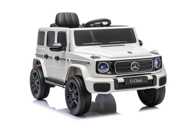 Auto elettrico Mercedes G580 12V, bianco, telecomando 2,4 GHz, Bluetooth, USB /