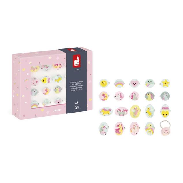 Janod Atelier Unicorno Set di Gioielli Anelli Regolabili 20 pz