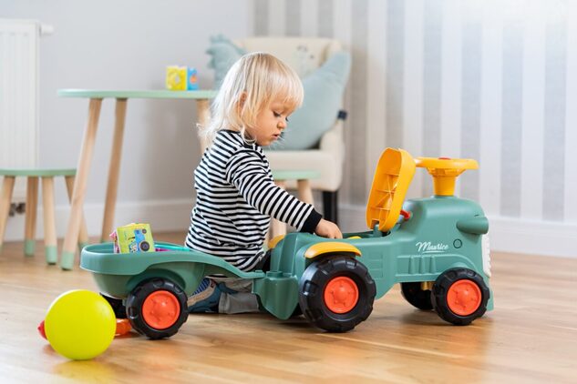 Falk traktor baby Maurice zelený vintage s prívesom