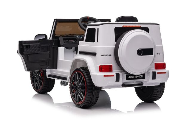 Elektrické autíčko Mercedes G, biele, Jednomiestne sedadlo, 12V batéria, 2,4 GHz DO, 2X MO