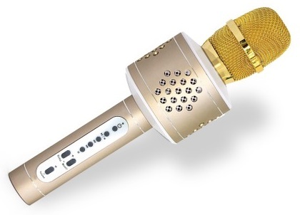 Mikrofón karaoke Bluetooth zlatý na batérie s USB káblom