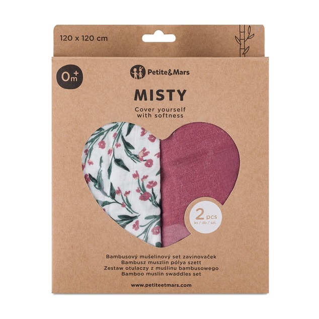 PETITE&amp;MARS Bambus Musselin Decke 2er Set Misty Pink Meadow 120 x 120 cm