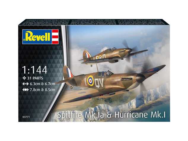 Plastic ModelKit letadlo 03771 - Supermarine Spitfire Mk.Ia &amp; Hawker Hurricane Mk.I (1:144
