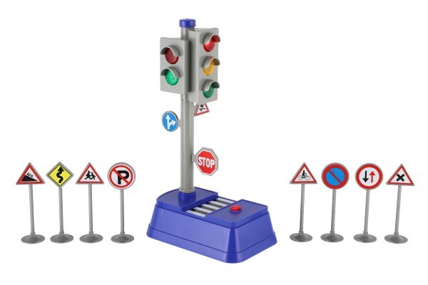Ampel mit Kunststoffschildern 14x24cm, batteriebetrieben mit Licht und Ton 14x24,5x9cm