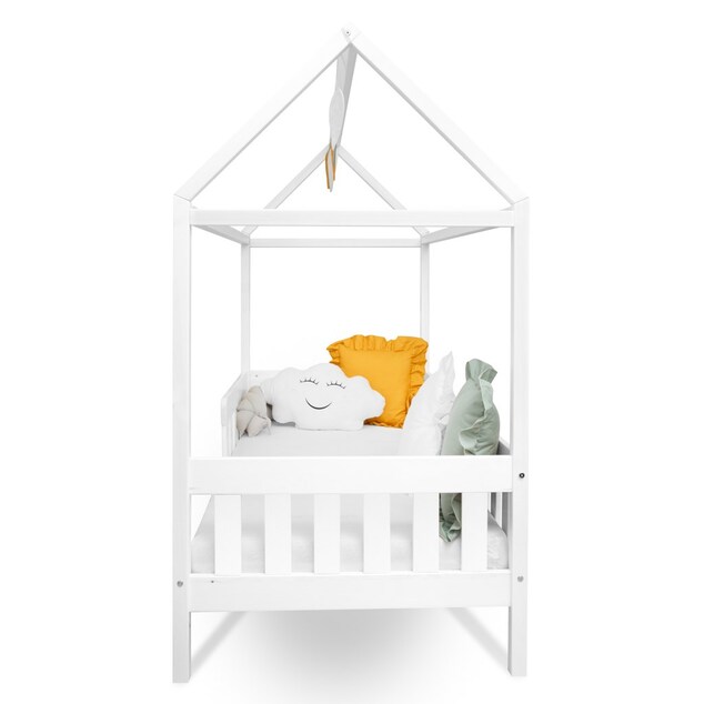Kinderbett Haus mit Geländer und Lattenrost New Baby CASTELLO 160x80 cm weiß