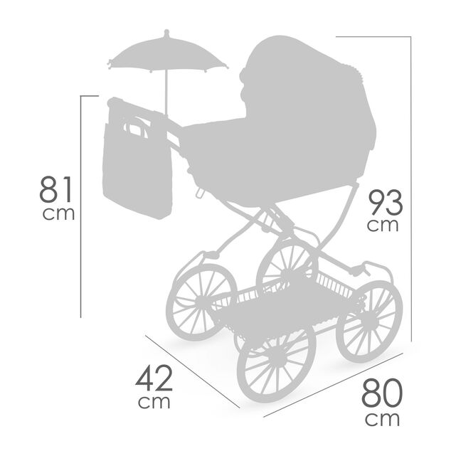 DeCuevas 81075 Skladací kočík pre bábiky s taškou a doplnky Sophie 2025 - 81 cm