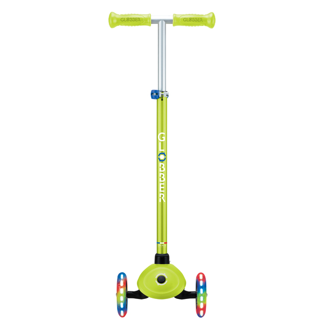 Globber Kinderroller Plus - Primo Plus Lights V2 - Leuchtend - Limettengrün/Marineblau