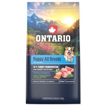 Krmivo Ontario Puppy All Breeds Monoprotein Turkey &amp; Sweet Potatoes 6,5kg