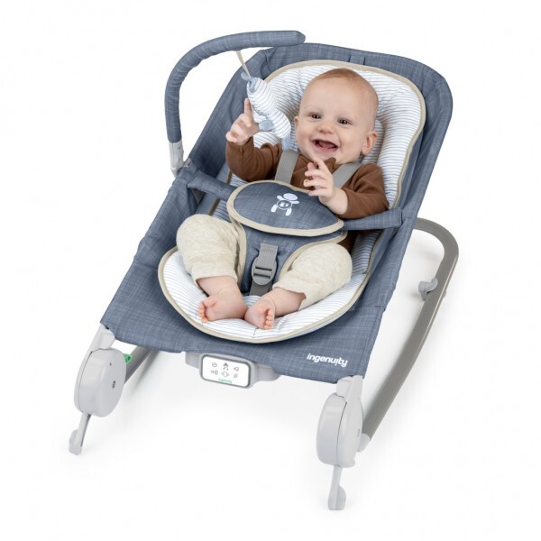INGENUITY Sdraio massaggiante vibrante con melodia Happy Belly™ Rock-to-Bounce – Chambray 0m+