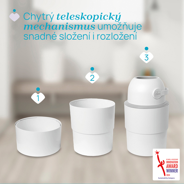CHICCO Cubo de pañales telescópico Odour Off para eliminar olores White