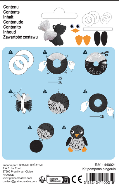 GRAINE CREATIVE Kreativni pompom set Pingvin