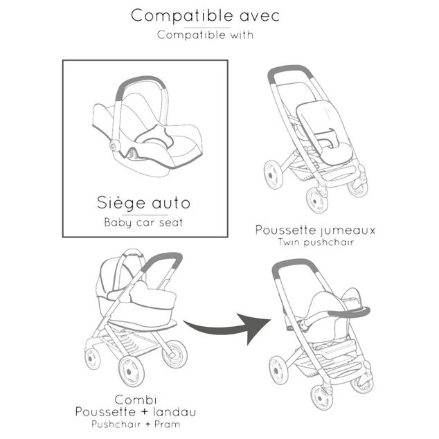 3v1 Autosedačka a stolička MC&amp;Q pre bábiky béžová