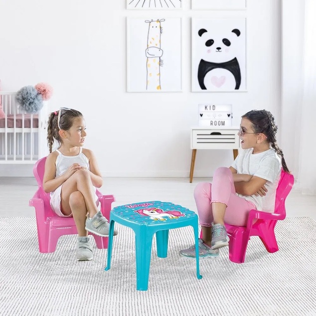 Dolu Ensemble de jardin pour enfants table et 2 chaises, licorne